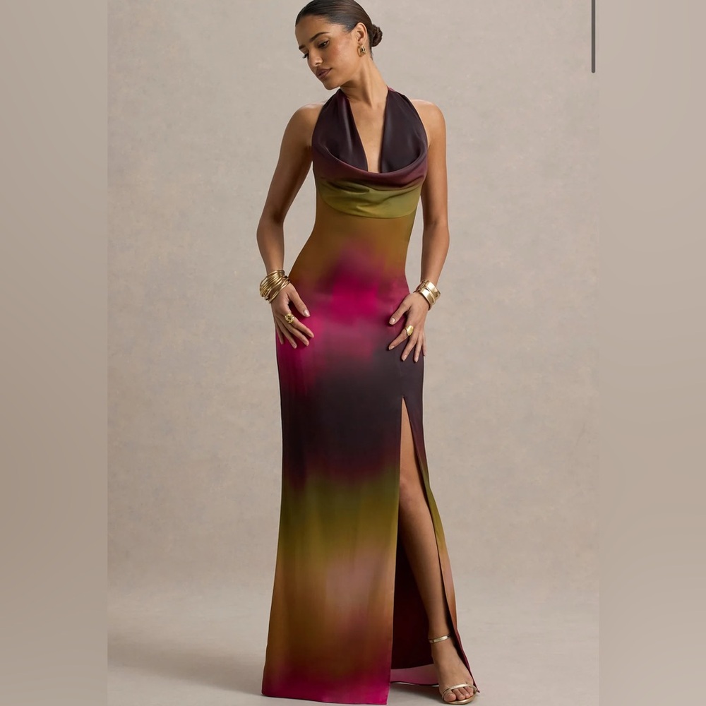 Fiorella Ombré Print Cowl Neck
Split Maxi Dress